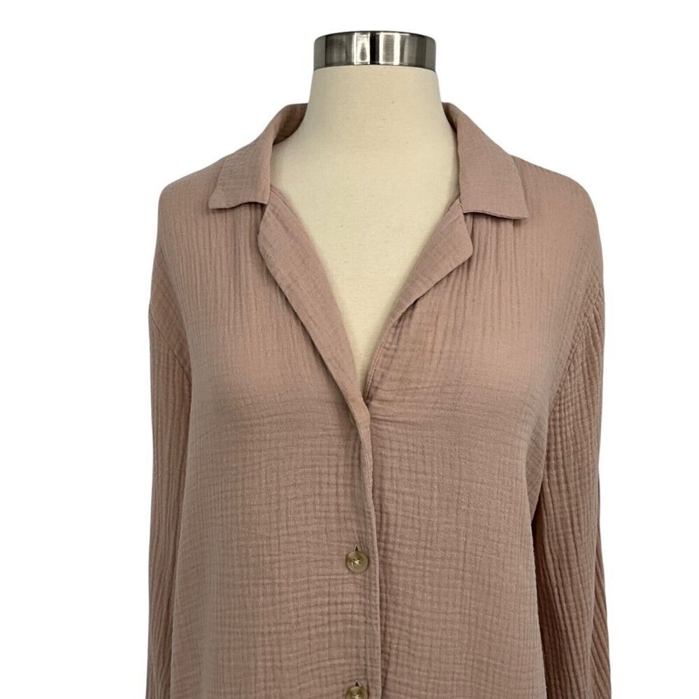 Jenni Kayne Gauze Shirt Size M Blush Pink Button Up Textured Cotton Long Sleeve - Picture 7 of 10